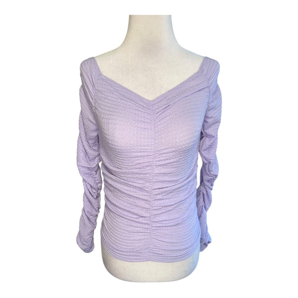 Elodie Purple Ruched Gown Top Long Sleeve Square‎ Neck Women's Size Small NWT